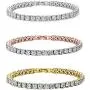 Savlano 14K Gold Plated Cubic Zirconia Round 4MM Classic Tennis 7.5 in Bracelet For Women (3 Pack Tri-Color Set)