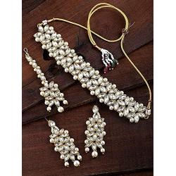 I Jewels Indian Bollywood Gold Plated Ethnic Faux Kundan Party Wear Jewelry Set with Earrings & Maang Tikka for Women (IJ164W)
