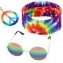 3 Pieces Rainbow Color Hippie Accessories, Including 1 Pair Sunglasses, 1 Peace Sign Necklace and 1 Peace Sign Headscarf (Orange Rope and Colorful Pendant) 3 Pieces Rainbow Color Hippie Accessories, Including 1 Pair Sunglasses, 1 Peace Sign Necklace and 1 Peace Sign Headscarf (Orange Rope and Colorful Pendant)