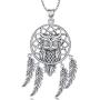Dream Catcher Necklace for Women, Owl Sterling Silver Pendant with Feather and Cubic Zirconia, Oxidized Technology Special Effect - Lucky Amulet Jewelry Gift Ideas