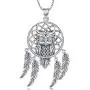 Dream Catcher Necklace for Women, Owl Sterling Silver Pendant with Feather and Cubic Zirconia, Oxidized Technology Special Effect - Lucky Amulet Jewelry Gift Ideas