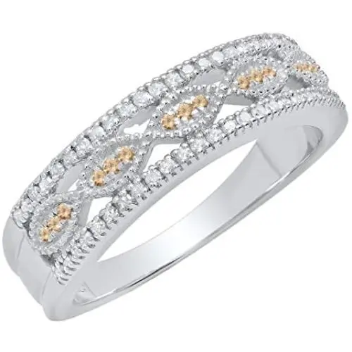 Dazzlingrock Collection Round Gemstone & Diamond Ladies Vintage Style Wedding Band, Sterling Silver