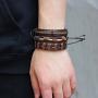 MJartoria Leather Bracelets for Men, Mens Womens Unisex Faux Leather Bracelets Adjustable Braided Multi Cool Wrap Wristbands Cuff Set