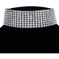 Zealmer Wide Fake Diamond Choker 8 Row White Gold Plated