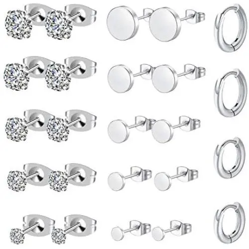KANOUE Hypoallergenic Stainless Steel Stud Earrings Set Cubic Zirconia 316L Earrings (12 Pairs) KANOUE Hypoallergenic Stainless Steel Stud Earrings Set Cubic Zirconia 316L Earrings (12 Pairs)