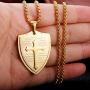 Finrezio Cross Necklace for Men Shield Armor of God Ephesians 6:16-17,Stainless Steel Faith Pendant Necklace Christian Jewelry