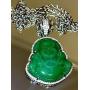 Iced Laughing Buddha Icy Green Jade Pendant Necklace Rope Chain Genuine Certified Grade A Jadeite Jade Hand Crafted, Jade Necklace, 14k Gold Filled Laughing Jade Buddha Necklace, Silver Jade Medallion, Fast Prime Shipping, Green Jade Necklace