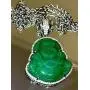 Iced Laughing Buddha Icy Green Jade Pendant Necklace Rope Chain Genuine Certified Grade A Jadeite Jade Hand Crafted, Jade Necklace, 14k Gold Filled Laughing Jade Buddha Necklace, Silver Jade Medallion, Fast Prime Shipping, Green Jade Necklace