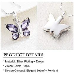 constantlife Cremation Jewelry for Ashes Memorial Urn Necklace Silver Plated Elegant Butterfly Shape Crystal Pendant Keepsake for Human Pets