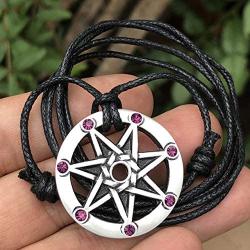 Magic Pagan Jewelry Septagram 7 Pointed Fairy Star Heptagram Silver Pewter Unisex Purple Crystal Pendant Necklace Luck Charm Protection Amulet Wicca Medallion travel Talisman w Black Adjustable Cord