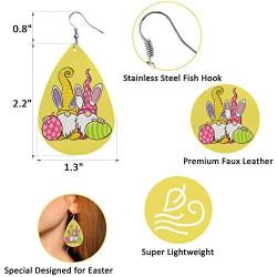 Stology Easter Faux Leather Earrings Set for Women, Bunny Gnomes Teardrop Dangle Earrings Bulk Rabbits Eggs Girls Jewelry Holiday Fashion Accessory