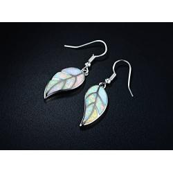 Barzel 18K White Gold/Rose Gold Plated Created White or Green Opal Leaf Drop Dangling Earrings
