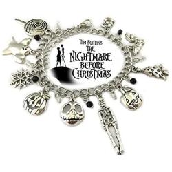 Nightmare Before Christmas 9 Themed Charms Silvertone Metal Charm Bracelet