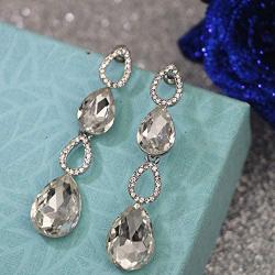 Scarlvambo Bride Dangle Earrings Hollow Teardrop Womens Austrian Crystal Pierced