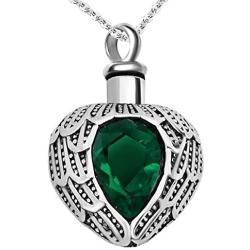 JMQJewelry Angel Wing Birthstone Memorial Urn Necklace Stainless Steel Waterproof Cremation Jewelry