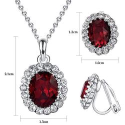 Yoursfs Necklaces and Clip On Earrings for Women 18K Gold Plated Oval Halo Austrain Crystal Pendant Non-Pierced Clip Earrings Prom Jewelry Set