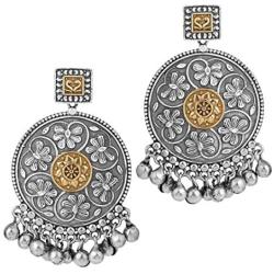 Aheli Bohemian Two Tone Oxidized Dangle Jhumki Antique Earrings Beads Tassels Indian Fashion Jewelry for Women