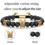 SEVENSTONE 8mm Crown King Charm Bracelet for Men Women Black Matte Onyx Stone Beads, 7.5''