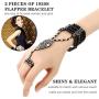 Hicarer 2 Pieces 1920s Flapper Bracelet Ring Set Imitation Pearl Crystal Bracelet for Women