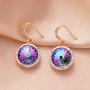 Swarovski Crystal Halo Round Drop Dangle Earrings for Women 14K Gold Plated Hypoallergenic Jewelry
