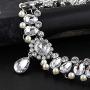 Anglacesmade Bohemia Rhinestone Choker Crystal Necklace Pearl Choker Wedding Jewelry Bridal Necklace Diamond Pendant Choker for Women and Girls (Silver)