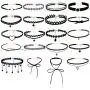 Choker Set 20 Pcs Adjustable Classic Black Choker Necklace Foot Set for Christmas Gift Velvet Metal Pendant Making Chains Vintage Lolita Styles for Women Girls