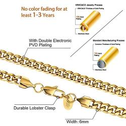 KRKC&CO Mens Cuban Link Chains, 18k Gold Miami Cuban Link Curb Chain, Hip Hop Jewelry, Durable Street-wear Hip Hop Chains for Men, 10mm/6mm/4mm, 18 20 22 24 26 inches