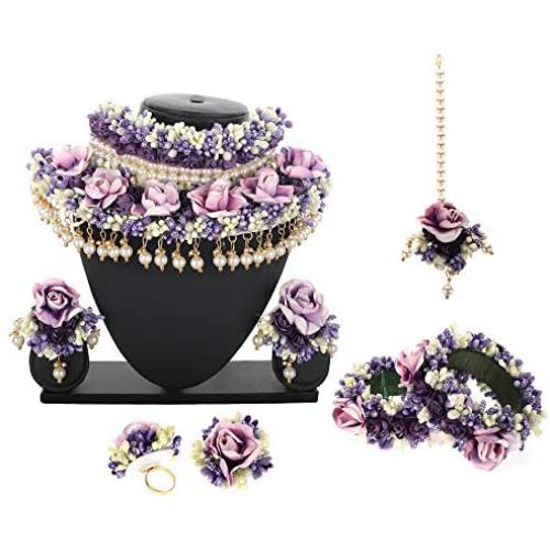 Aakarshana Jewels Floral Jewellery Set Indian Bollywood Style for Mehendi and Other Wedding Functions