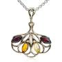 Multicolor Amber Sterling Silver Marquise Pendant Necklace Chain 18''
