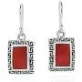 Reconstructed Red Coral Greek Key Frame .925 Sterling Silver Dangle Earrings Reconstructed Red Coral Greek Key Frame .925 Sterling Silver Dangle Earrings