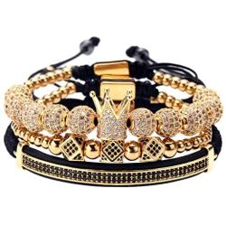 FRG Crown King Charm Men Bracelet Pave CZ Luxury Fashion Charm Royal Stacked Bracelet Set 18K Gold Bracelet Mens Jewelry