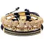 FRG Crown King Charm Men Bracelet Pave CZ Luxury Fashion Charm Royal Stacked Bracelet Set 18K Gold Bracelet Mens Jewelry FRG Crown King Charm Men Bracelet Pave CZ Luxury Fashion Charm Royal Stacked Bracelet Set 18K Gold Bracelet Mens Jewelry