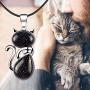 ASTRYAS Natural Chakra Stone Healing Crystals Round Gemstone Pendant Necklace Silver Cat Jewelry for Womens Girls(18 Inches Stainless Steel Chain)