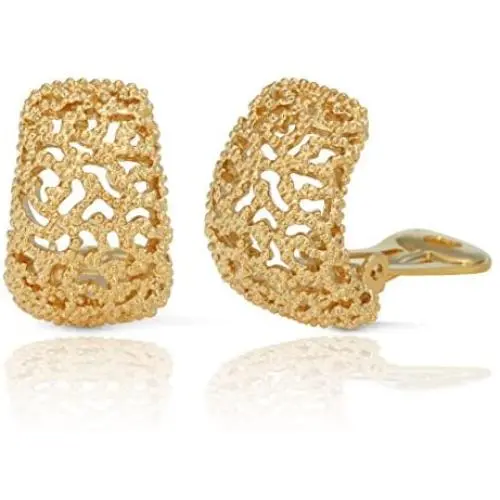 JanKuo Jewelry Gold Plated Vintage Style Semi Hoop Clip On Earrings JanKuo Jewelry Gold Plated Vintage Style Semi Hoop Clip On Earrings