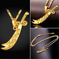 U7 Islamic Muslim Jewelry 18K Gold Plated Engraved Imam Ali Sword Dhul-Fiqar Zulfiqar Necklace