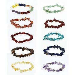 6-10 Pcs Natural Gemstone Chakra Crystal Bracelet Set Healing Chip Gemstone Stretch Bracelets Colorful Tumble Polished Align Chakras Stone Bead Bracelet for Women Girls Jewelry