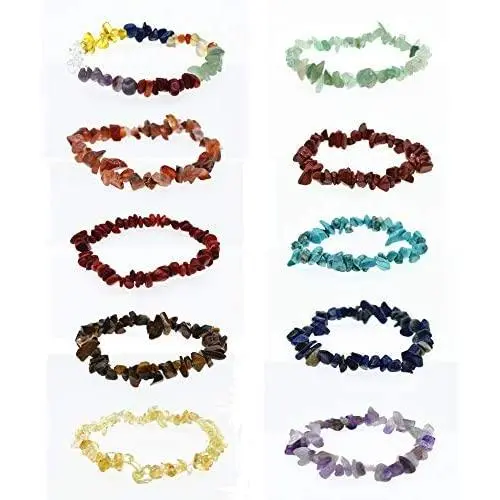 6-10 Pcs Natural Gemstone Chakra Crystal Bracelet Set Healing Chip Gemstone Stretch Bracelets Colorful Tumble Polished Align Chakras Stone Bead Bracelet for Women Girls Jewelry 6-10 Pcs Natural Gemstone Chakra Crystal Bracelet Set Healing Chip Gemstone Stretch Bracelets Colorful Tumble Polished Align Chakras Stone Bead Bracelet for Women Girls Jewelry