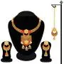 Aheli Antique Matte Finish Traditional Necklace Earrings Set with Maang Tikka Indian Wedding Jewelry for Women Aheli Antique Matte Finish Traditional Necklace Earrings Set with Maang Tikka Indian Wedding Jewelry for Women
