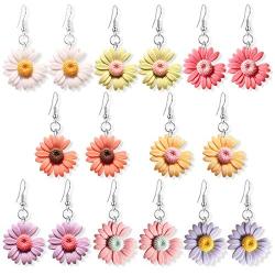 DAMLENG 8 Pairs Creative Cute Chic Boho Daisy Flower Dangle Drop Earrings Sets Unique Charm Acrylic Tiny Sunflower Dangle Earring Jewelry for Women Girls
