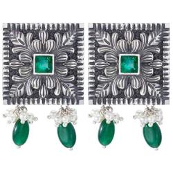 Aheli Indian Bohemian Oxidized Floral Design Crafted Stud Earrings Set Antique Ethnic Bollywood Party Wear Fashion Jewelry for Women Girls