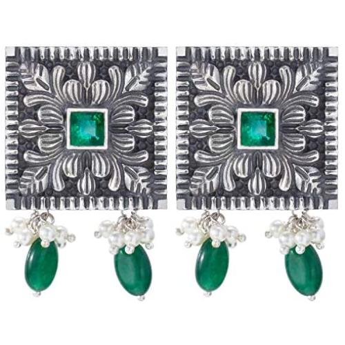 Aheli Indian Bohemian Oxidized Floral Design Crafted Stud Earrings Set Antique Ethnic Bollywood Party Wear Fashion Jewelry for Women Girls