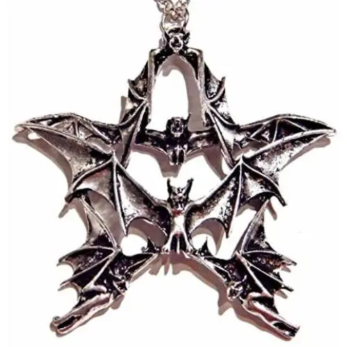 Gothic Silvertone Flock of Bats Pentagram Pendant on Chain Necklace Halloween Punk Vampire Gothic Silvertone Flock of Bats Pentagram Pendant on Chain Necklace Halloween Punk Vampire