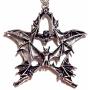 Gothic Silvertone Flock of Bats Pentagram Pendant on Chain Necklace Halloween Punk Vampire