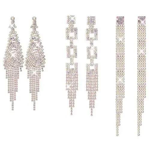 FIBO STEEL 3 Pairs Long Chandelier Tassel Dangle Earrings for Women Party Banquet Jewelry Clear Austrian Rhinestone Crystal Drop Earrings Set FIBO STEEL 3 Pairs Long Chandelier Tassel Dangle Earrings for Women Party Banquet Jewelry Clear Austrian Rhinestone Crystal Drop Earrings Set