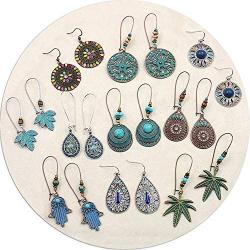 Indian Earrings for Women, Fashion Hollow Dangle Earrings Set for Women Girls Bohemian National Style Eardrop with Bronze Waterdrop Leaf hand Shaped Vintage Jewelry for Gifts,10 Pairs