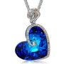 J.NINA ♥Aphrodite Day Women Necklace Gift Blue Crystal Heart and Flower Pendents Necklace for Women with Crystal Fashion Women Jewelry Passed SGS Test