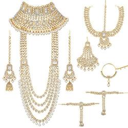 Aheli Ethnic Indian Traditional Bollywood Fashion Kundan Bridal Jewelry Set with Choker Earrings Maang Tikka Hathphool for Women