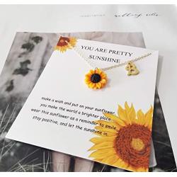 OBSUN Initial Sunflower Necklace Letter Sunflower Card Neckalce You are Sunshine Gift Sunflower Jewelry Gifts for Women Girls
