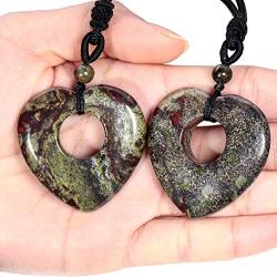 Yatming Love Heart Pendant Necklace with Adjustable Rope, Healing Crystal Stone Reiki Jewelry for Women