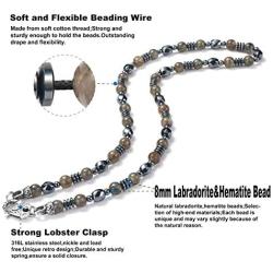 WESTMIAJW Mens Beads Beaded Necklaces Chain Natural Gemstone Healing Crystals Jewelry 45/50/60/70cm